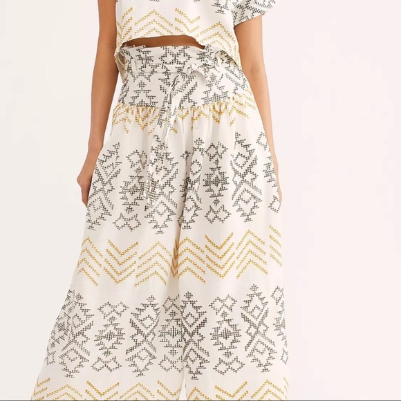Free People Toluca Wide Leg Embroidered Pants 6 - Picture 5 of 14